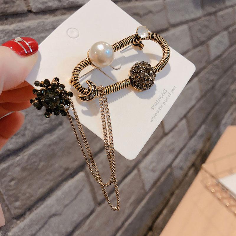 

Korean Retro Bronze Baroque Brooches Geometric Round Spring Original Design Pin Buckle Badge Brooch