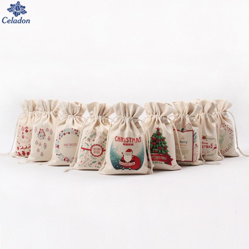

Gift Wrap 1Pcs Multi Pattern 16x23.5cm Pouch Drawstring Canvas Bags Merry Christmas Jewelry Candy For Favors