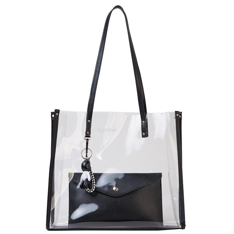

2021 transparent simple crystal jelly beach bun mother Tote Bag, Black