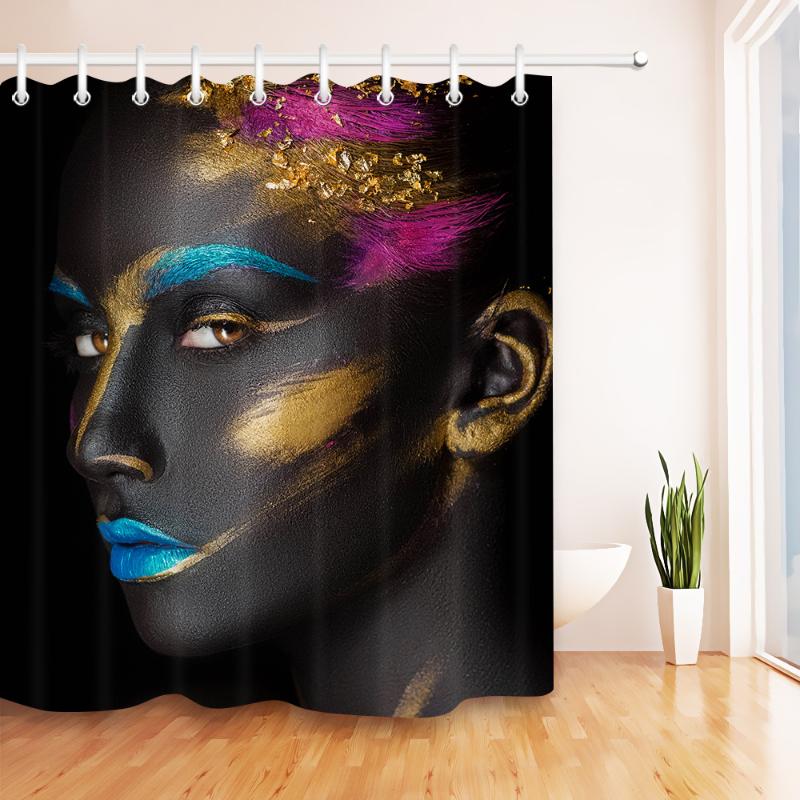 

LB Afro Make-up African Black Girl Shower Curtain High Quality Custom Waterproof Bathroom Polyester Fabric For Art Bathtub Decor