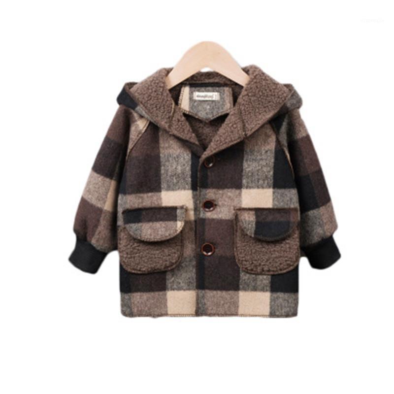 

Autumn Winter Plus Velvet Thicken Hooded Jacket Children Thicken Clothes Boys Cotton Hooded Jacket Boy Windbreaker Kids Overcoat1, Small plaid black