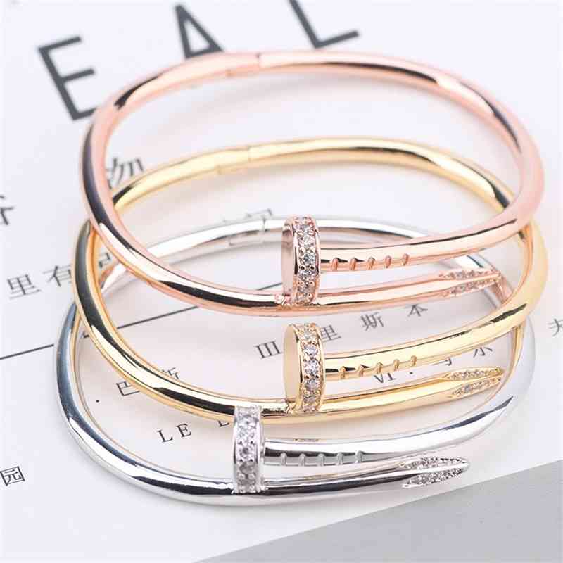 

316l Titanium Steel Nail Bracelet Inlay Diamond Screw Cuff Women Men Love Couple Jewelry with Red Box