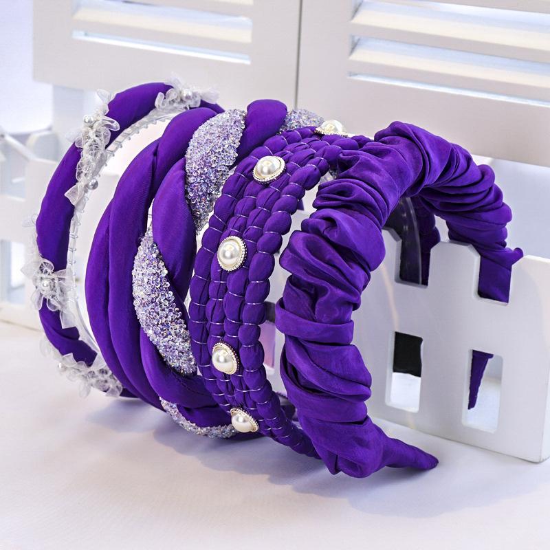 

2020 Vintage Purple Pearl Rhinestone Jewel Fold Bezel Hair Band Women Hedband Girls Hair Accessories Clips Hairband opaska