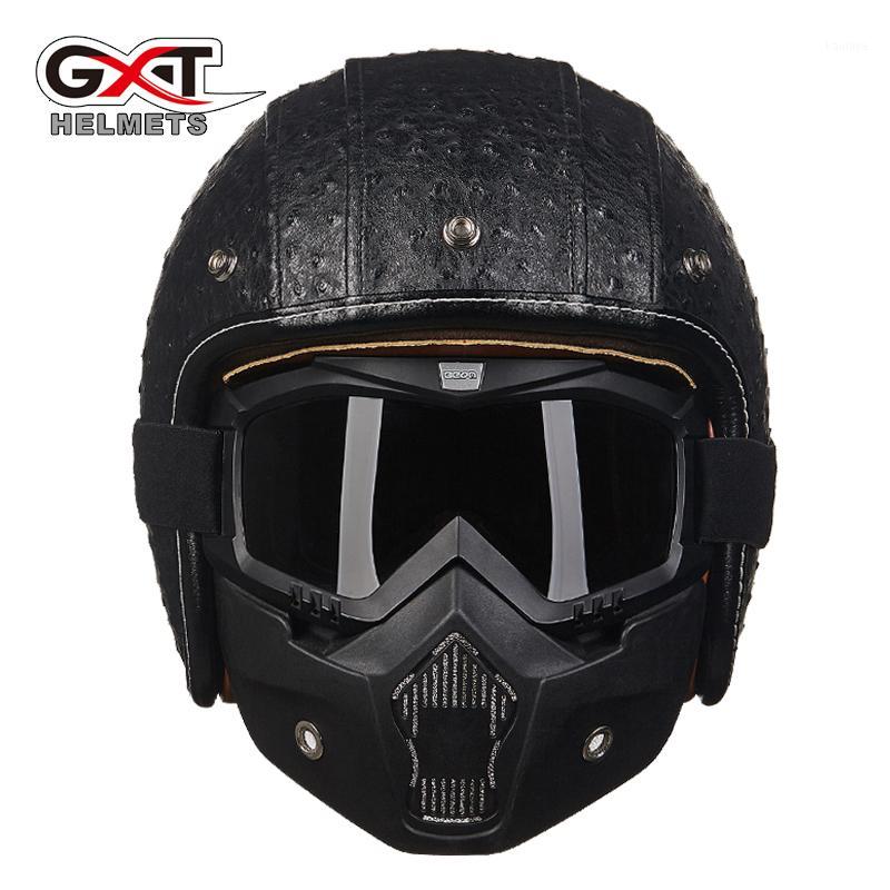 

GXT vintage motorcycle helmets 3/4 open face Retro Leather helmet de motocicleta jet pilot moto helmets1, Army green