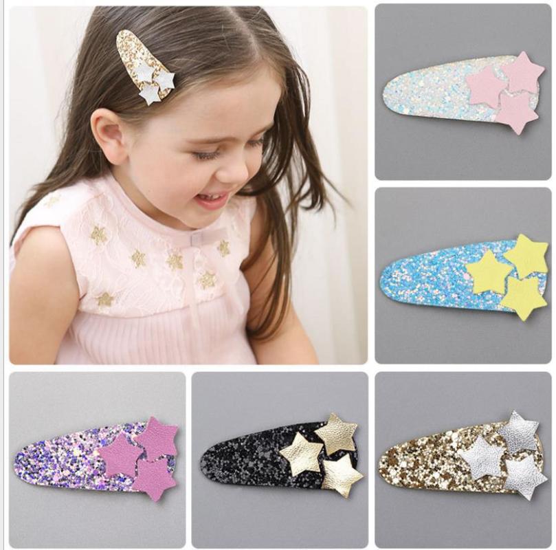 

2-5PCS New Glittering kids PU Stars BB hair Clips Girls Hairpins barrette Clips Kids Headwear Children Fashion Accessories J79