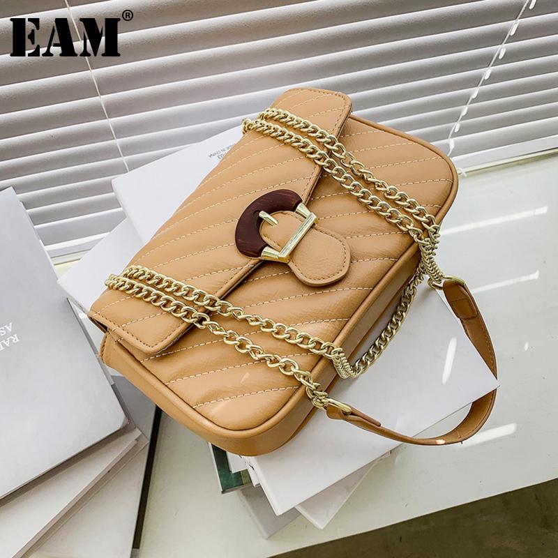 

[EAM] Women New elegant quality chains PU Leather Flap Personality All-match female Crossbody Shoulder Bag Fashion 2021 18A1548, Black