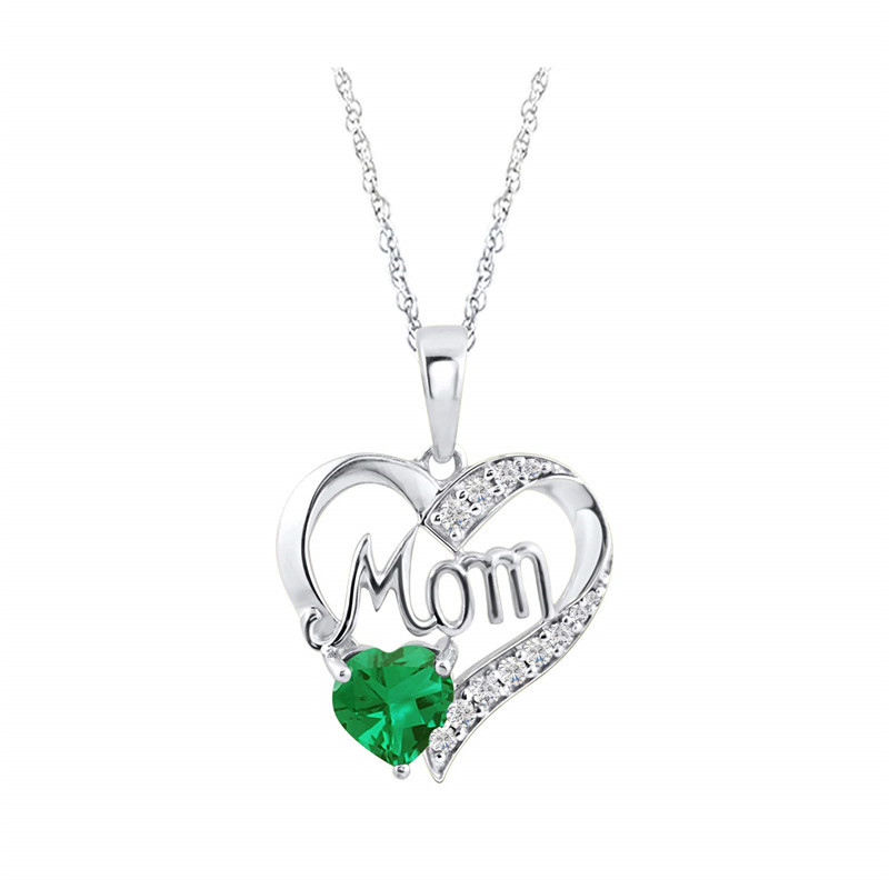 

Mother's Day Presents Jewels Simulated Esmeralda Mama's Heart of Jewelry Penguin Necklace Memorial in 14k White Gold Long As E8fa