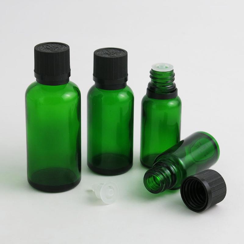 

360 x 5ml 10ml 15ml 20ml 30ml 50ml 100ml Essential Oil Green Glass Bottle with Plastic Black Cap For Liquid Cosmetic Containers