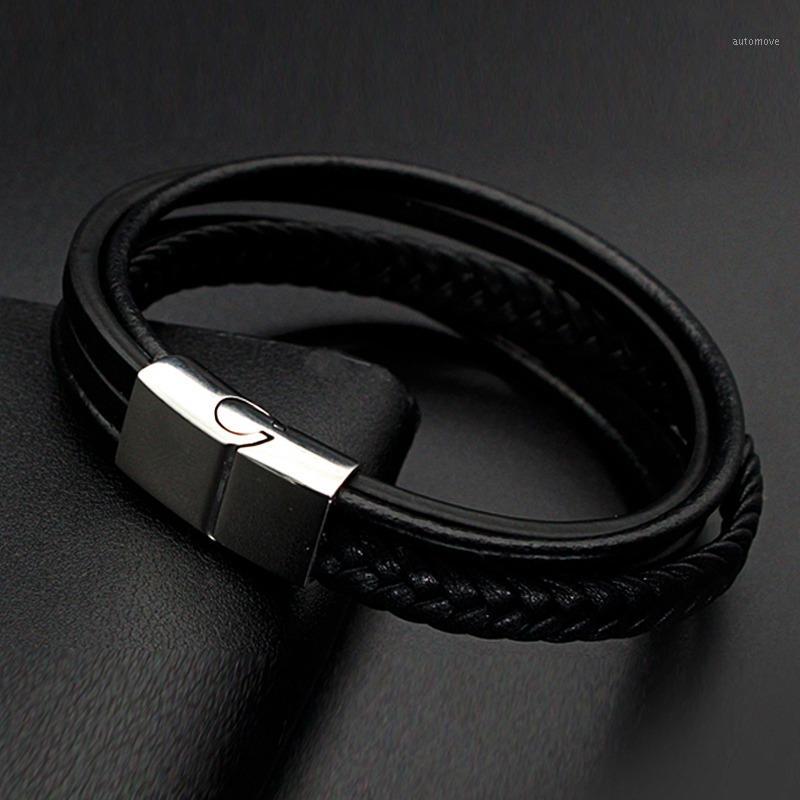 

Mens Bracelets 2020 Multilayer Leather Bracelet Men Jewelry Pulseras Fashion Vintage Style Handmade Stainless Steel Jewellery1