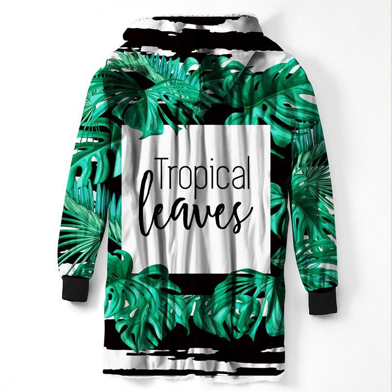 

Tropical plant leaves Hooded Sleeve Blanket Red Green White Bedspread Leaf Velvet Plush Bed Sweatshirt Blanket Hoodie1