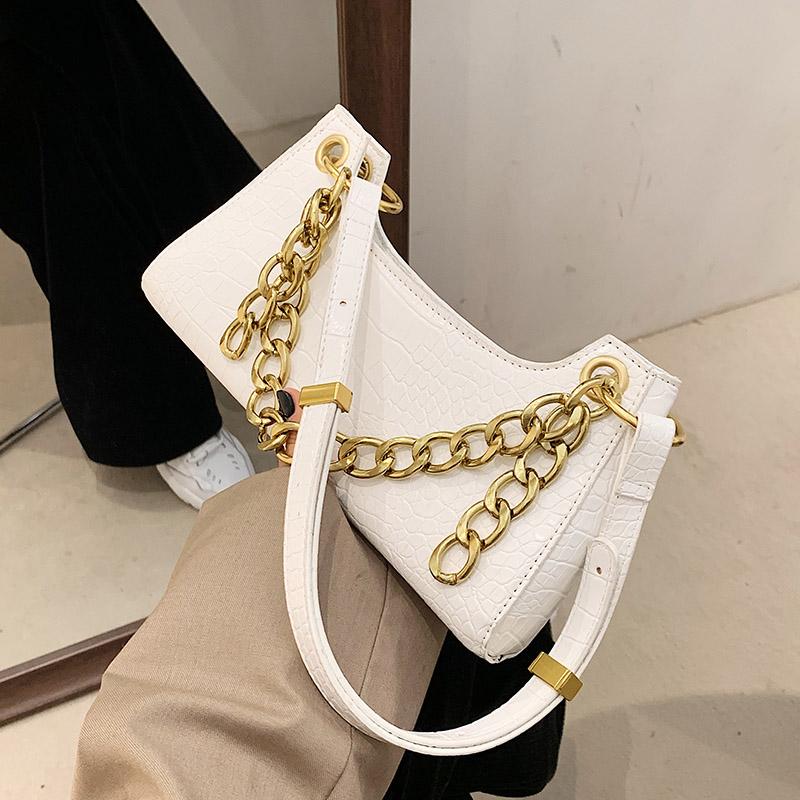 

Women Leather Bag Fashion Thick Metal Chain Shoulder Bags For Women 2021 Armpit Shoulder Purse Solid Color Handbag And Purses, 7 shoulder bag
