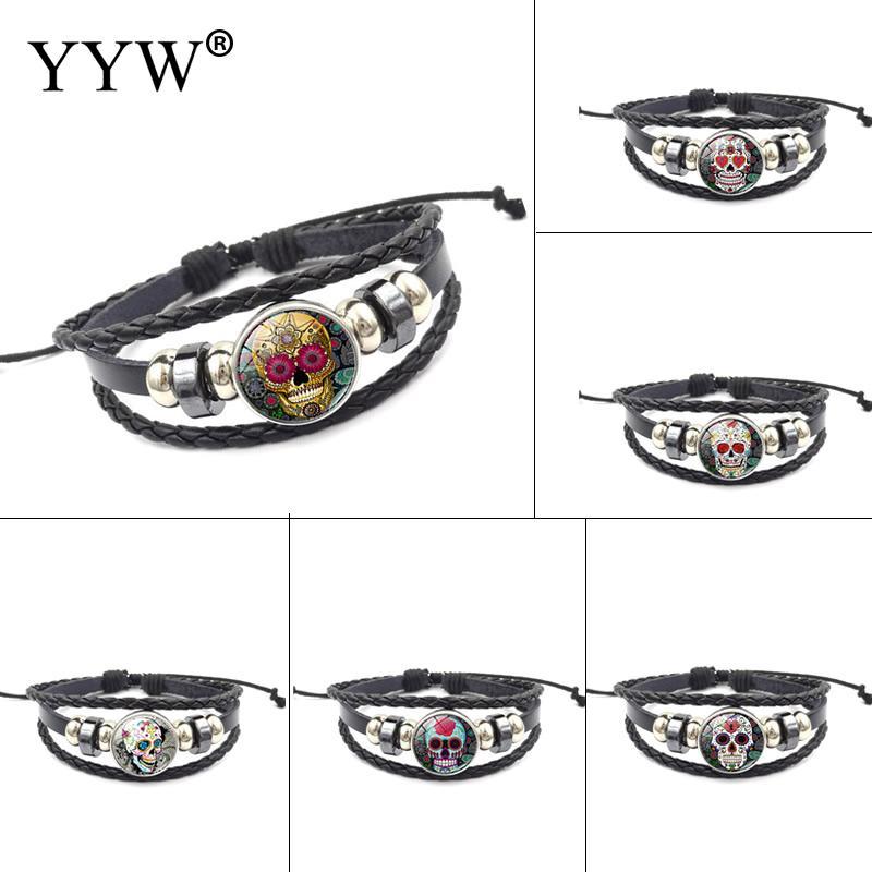 

2020 Hot Sale Time Gem Bracelet Pu Leather With Waxed Linen Cord Glass Zinc Alloy Plated Time Gem Jewelry Unisex Adjustable