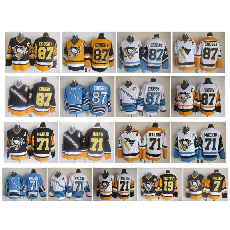 

95 Retro Vintage Pittsburgh Penguins Jersey 87 Sidney Crosby 71 Evgeni Malkin 7 Joe Mullen 19 Bryan Trottier CCM Hockey Jersey Top Quality !, As pic