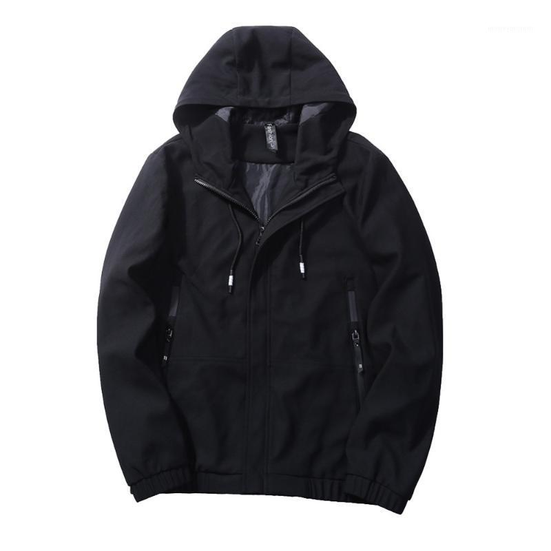 

Spring and autumn men's casual water - washed pure color hooded men loose-fitting suits1, Black