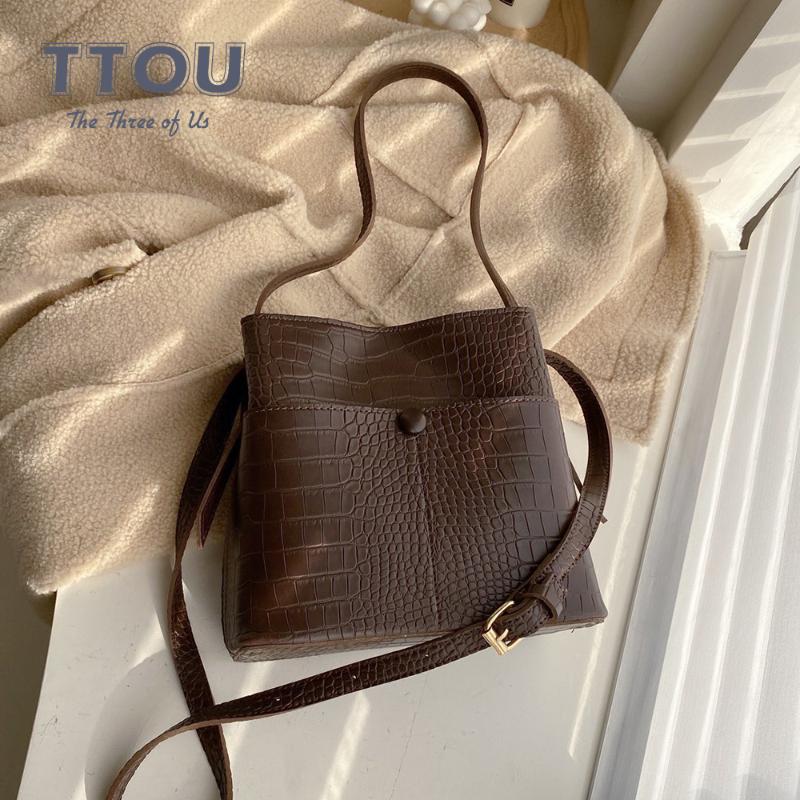 

Alligator Crocodile Pattern Pu Leather Bucket Bags for Women Shoulder Messenger Crossbody Bag Lady Fashion Handbags Luxury Totes, Black