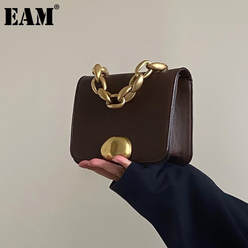

[EAM] Women New Vintage Square Chains Small PU Leather Flap Personality All-match Crossbody Shoulder Bag Fashion 2021 18A1432, Black