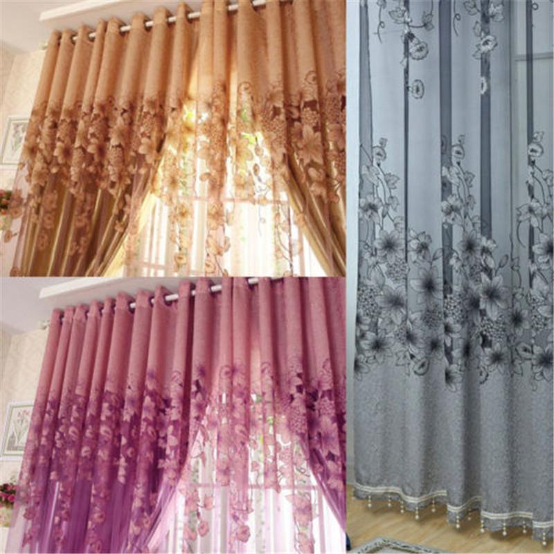 

High Quality Voile Curtain 100X250cm Door Window Curtain Room Drape Panel Voile Tulle Sheer Scarf Valance Home Bedroom Decor New, As photo show