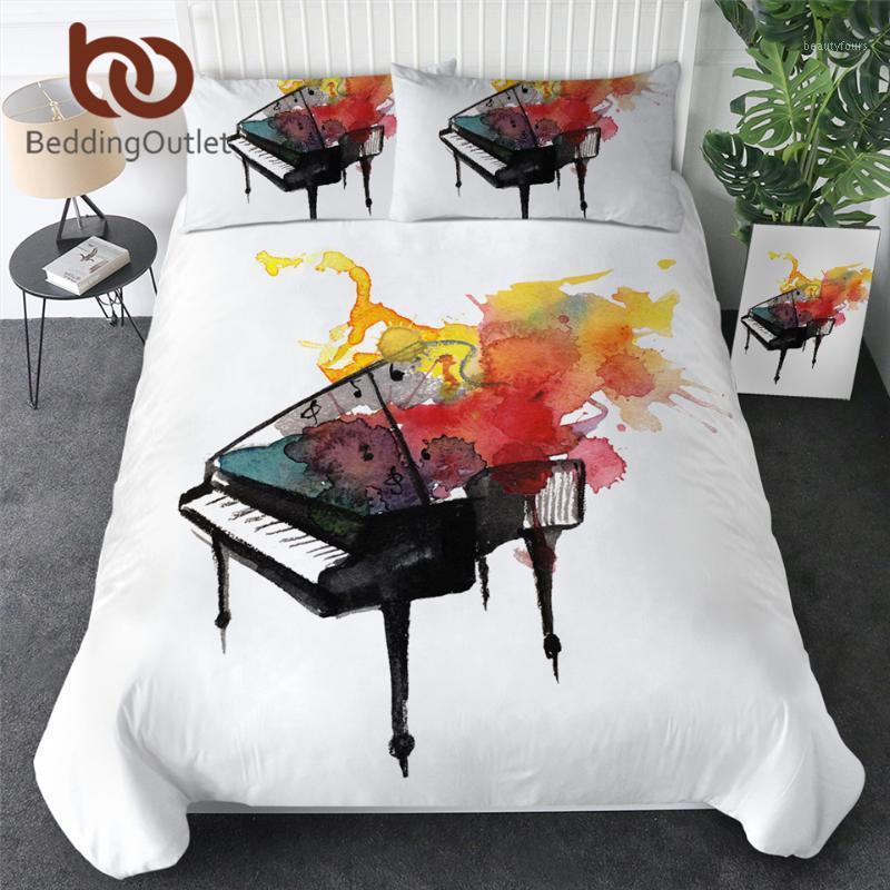 

BeddingOutlet Piano Bedding Set with Pillowcase Watercolor Duvet Cover Music Youth Bedclothes Luxury White Bed Set 3pcs Queen1