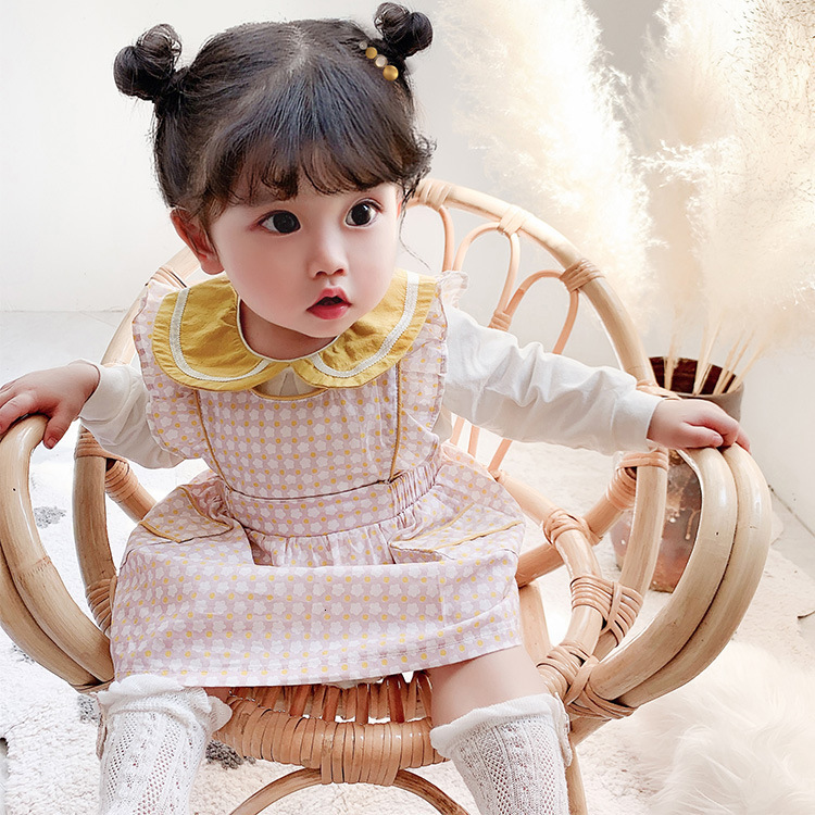 

2021 New Baby Long Sleeve Clothes Girls Cotton Peter Pan Collar Tops+plaid Es 2pcs/set for Toddler Children Casual Clothing Set Heh5, Army green