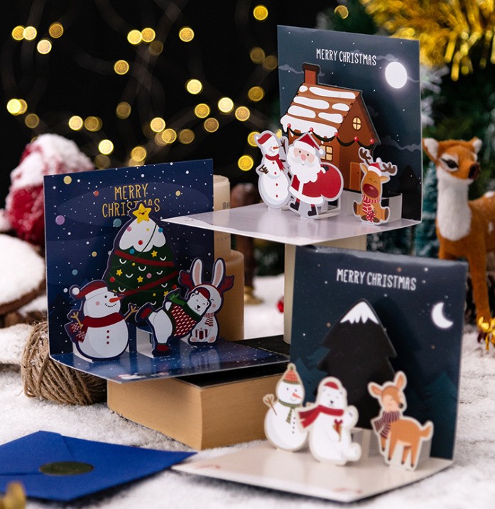 

Christmas 3d pop up greeting cards creative Christmas Eve business gift message card new year gift