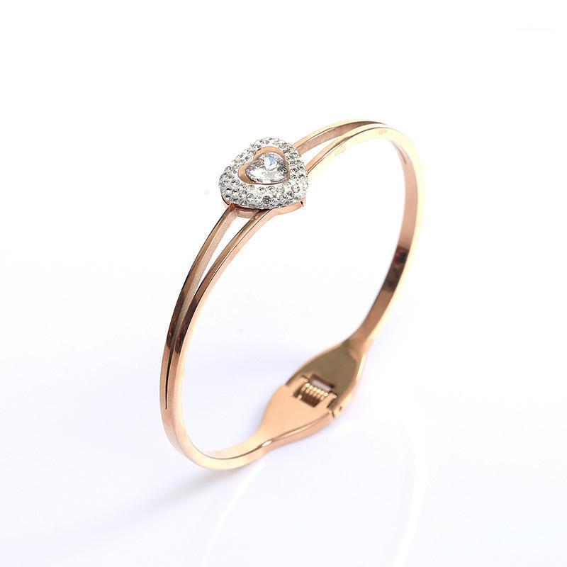

OUFEI Fashion Heart Crystal Bracelets Rose Gold Bracelet Bangles Womens Love Rhinestones Bracelet Stainless Steel Jewelry Women1