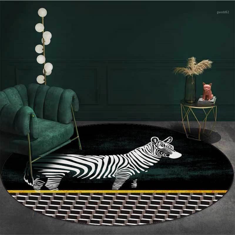 

Fashion Dark Green Carpet Zebra Geometric Mosaic Pattern Round Carpet For Living Room Animal Printed Coffee Table Rug Circle1