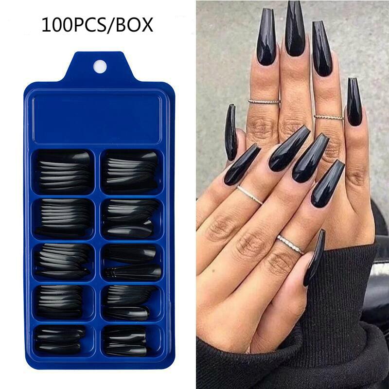 

100pcs Wholesale Price Long Coffin Press on Nails Candy Color Full Cover Acrylic Nail Tips Ballerina Fake Nails Accessories, 05-100pcs