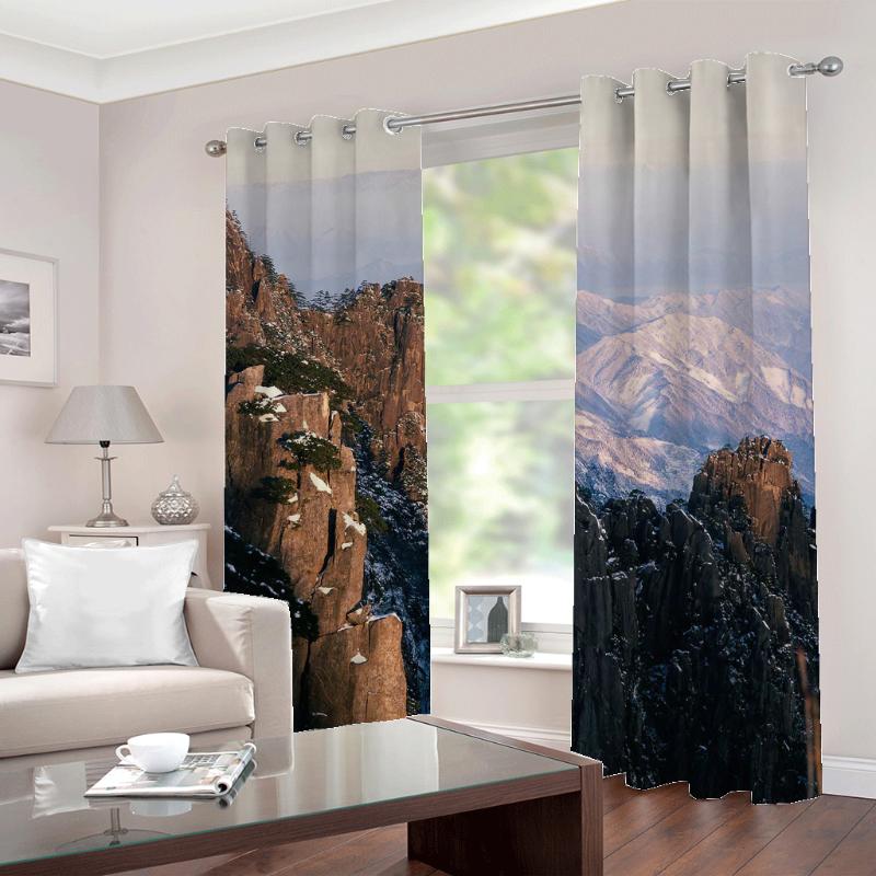 

Modern snow mountain scenery curtains large window for bar KTV restaurant Sunshade Blackout Drapes Sets 2 Panels With Hooks, As pic