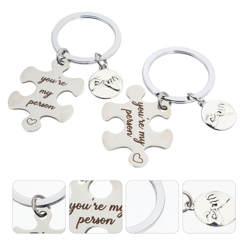 

2Pcs Key Chains Stainless Steel Key Rings Pendants Valentine's Day Gifts