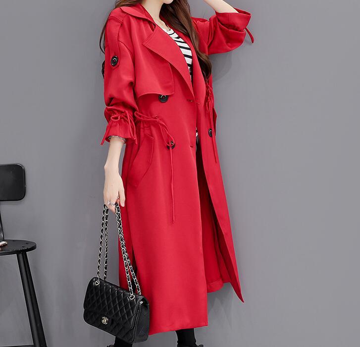 

3XL Hot / Spring Women New Long Fashion In the long trench coat loose waist knee-length coat, Black