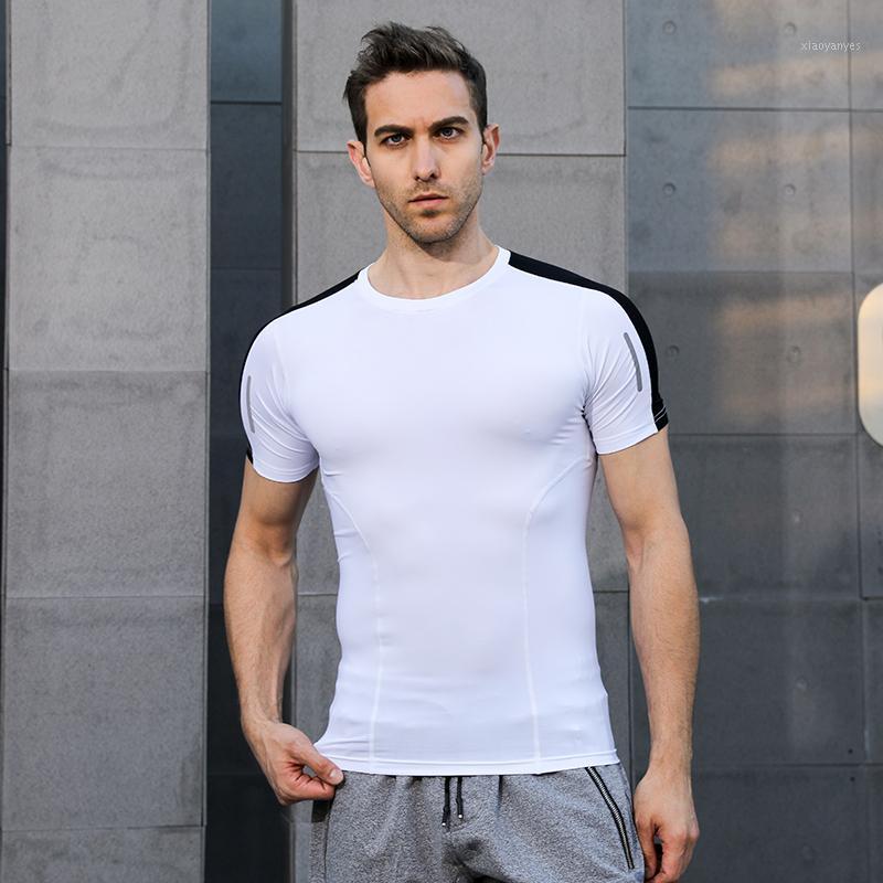

2019 Sports Men' T-Shirt Shirt Short Sleeve Compression Shirt Gym T-Shirt Fitness Men's1, B110-white