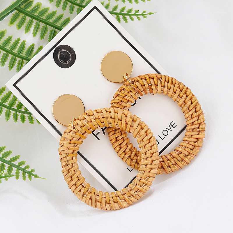 

AENSOA Simple Bamboo Round Drop Earrings For Women Korea Handmade Rattan Straw Braid Alloy Hook Circle Earrings Party Jewelry1