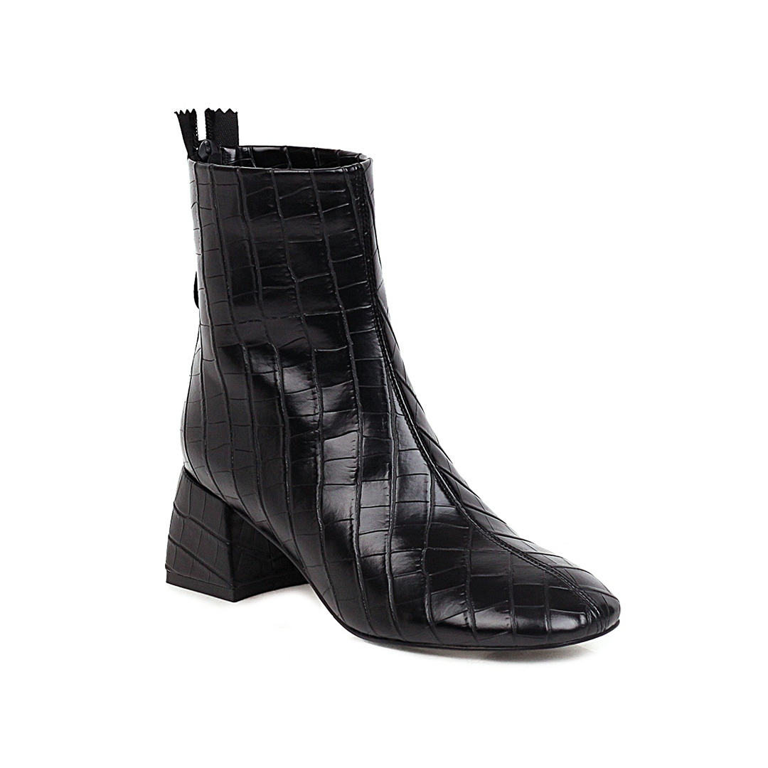 

Female ankle superfine fiber plus size 22-26.5cm warm autumn length vintage plush stone standard boots C3PM, Black-winter