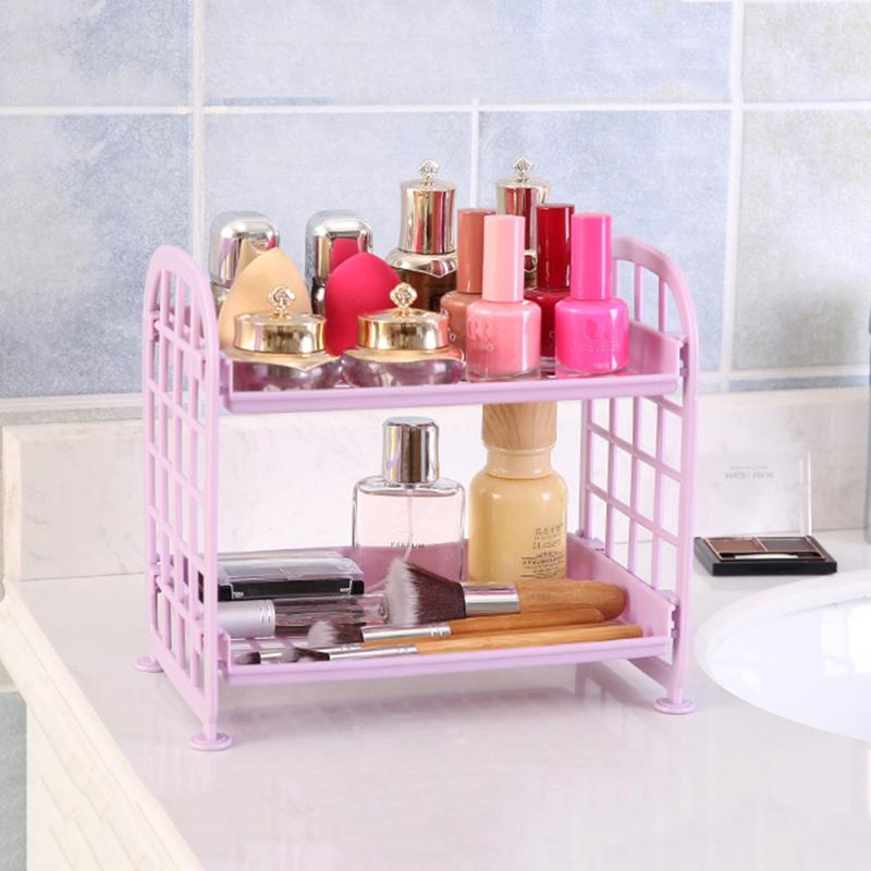 

Cosmetic Storage Bathroom Rack Double Makeup Tabletop Shelf Can Rack Cabinet Kitchen Accessories Storage Home Office Organizer