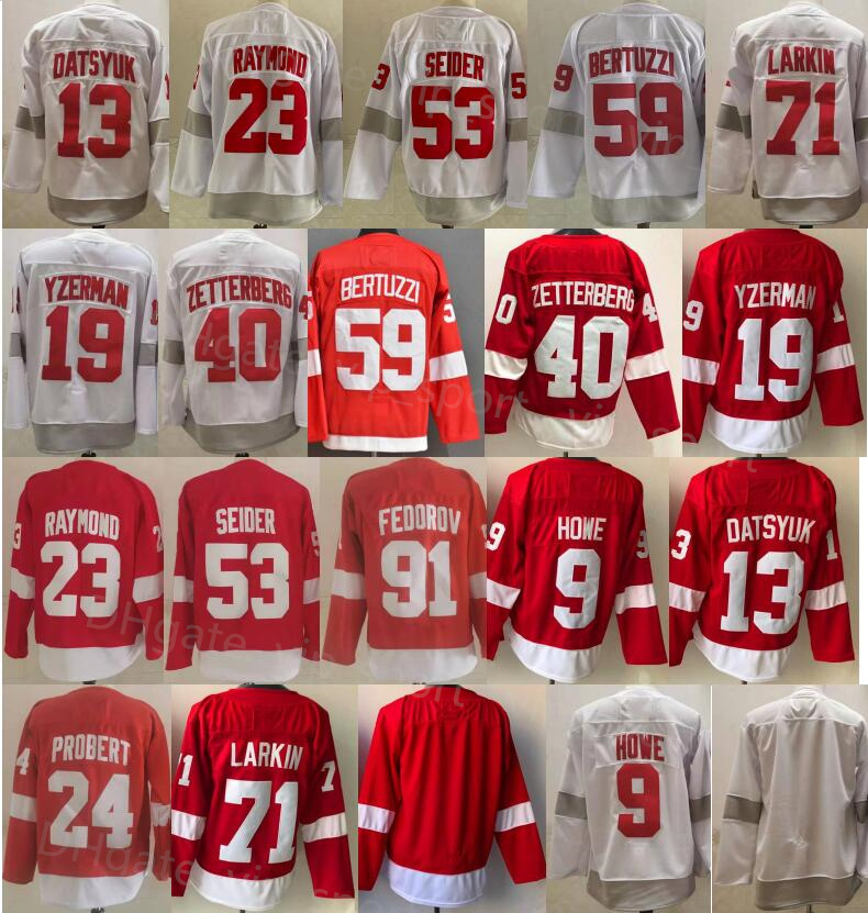 

Men Reverse Retro Ice Hockey 23 Lucas Raymond Jersey 53 Moritz Seider 59 Tyler Bertuzzi 71 Dylan Larkin 19 Steve Yzerman 13 Pavel Datsyuk 40 Henrik Zetterberg HongYi, White