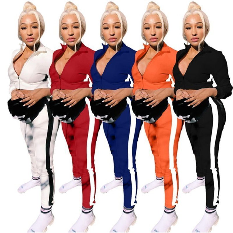 

Wome Two Piece Outfits Long Sleeve Tracksuit Jacket Pants Sportswear Panelled Outerwear Tights Sports New MKQ5, Orange