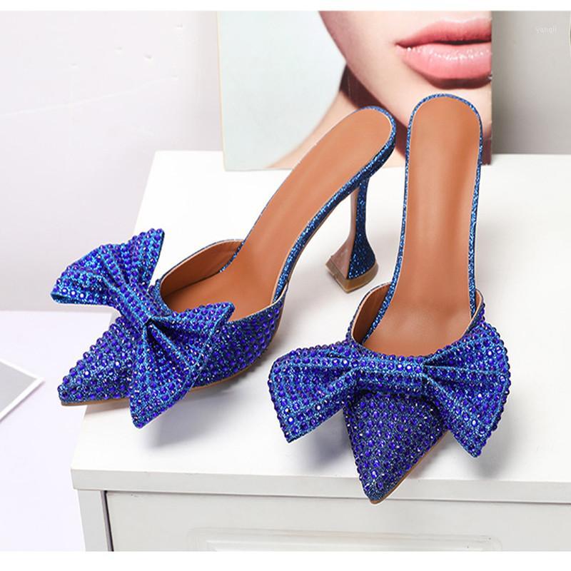 

Blue sandals fashion high heels custom new sandals female European and American shaped with pointed rhinestone bow1