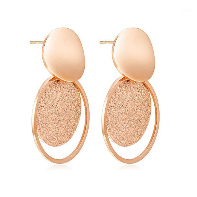 

Stud 2021 Minimalist Trendy Frosted Round Geometry Earrings For Women Kpop Rose Gold Stainless Steel Big Aesthetic Earrings1
