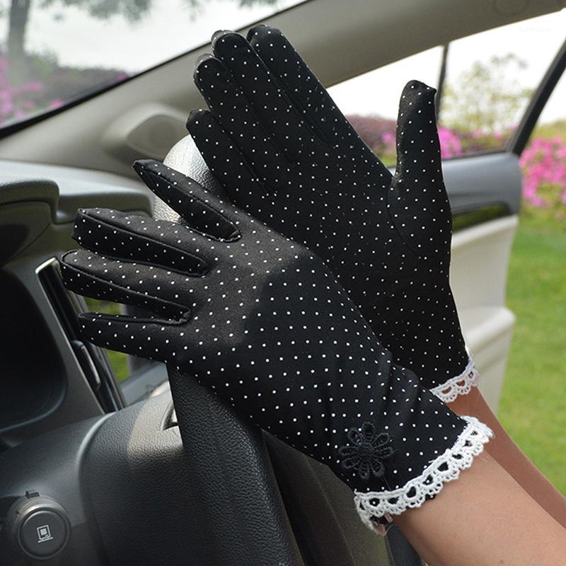 

Women's Fashion Cotton Summer Gloves Lace Patchwork Gloves Anti-skid Sun Protection Driving Short Thin Dot Women1