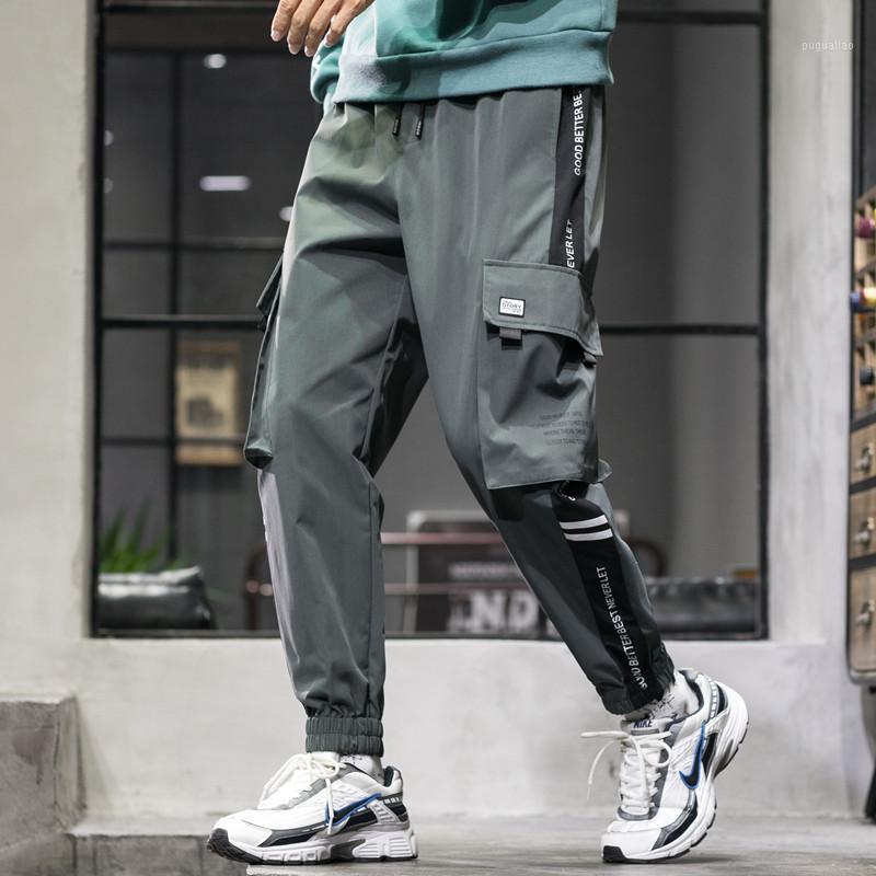 

Men's Pants Casual Men's Overalls Fashion Contrast Color Big Pocket Letter Print Design Loose Trousers Summer Large Size Beam Feet Pant, Black