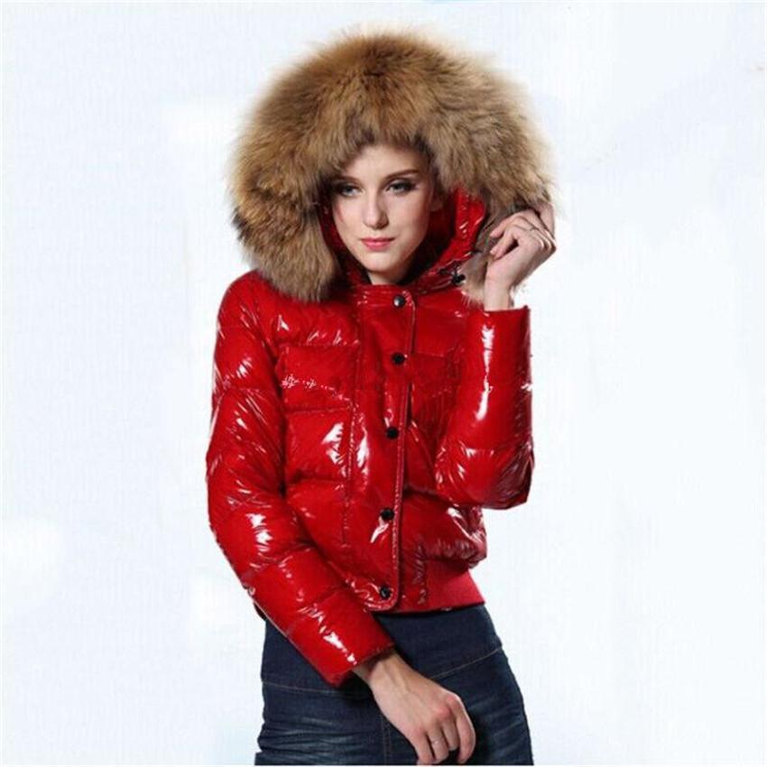 

Fashion Women Designers The Glossy Down Jacket Winter Women Dress Down Coat Real Raccoon Fur Coat Detachable Collar Hood Parkas, Black