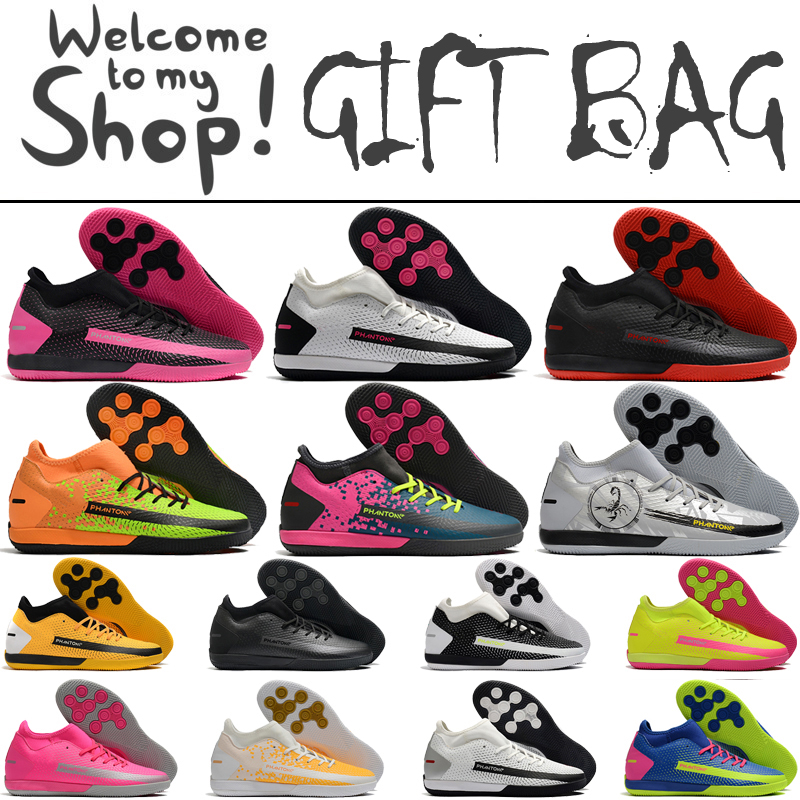 

New Phantom GT Academy IC Indoor Soccer Football Boots Shoes Mens High Ankle Scorpion White Black Pink Trainers Socks Football Soccer Cleats, 13