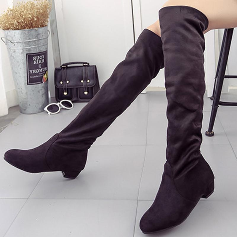 

women thigh high boots over the knee suede boots winter and autumn woman shoes plus size 35-40 botas mujer femininas, Black