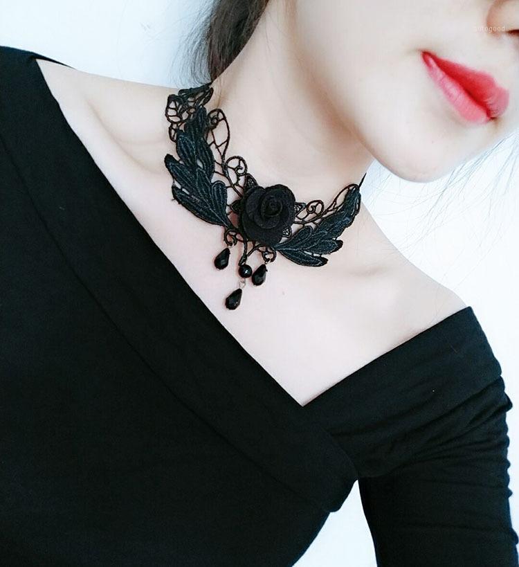 

Chokers 2021 Collares Sexy Gothic Crystal Black Lace Neck Choker Necklace Vintage Victorian Women Chocker Punk Jewelry1