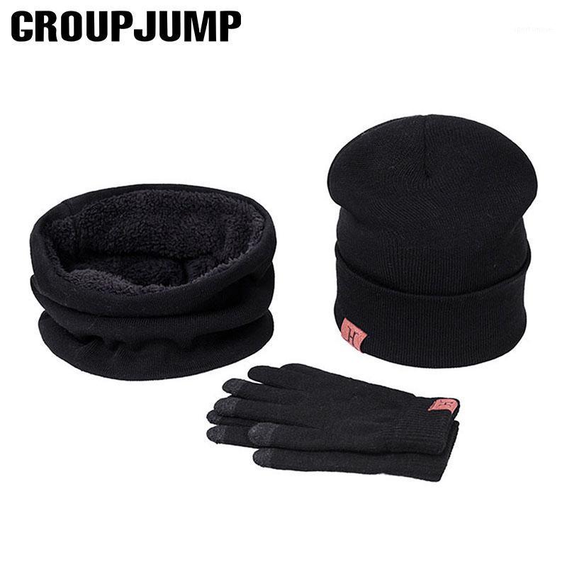 

2020 New Brand winter knitting Beanie Hat Scarf Glove Sets Men Women Woolen hats Unisex Thicken Plus Velvet Scarf Caps Set1