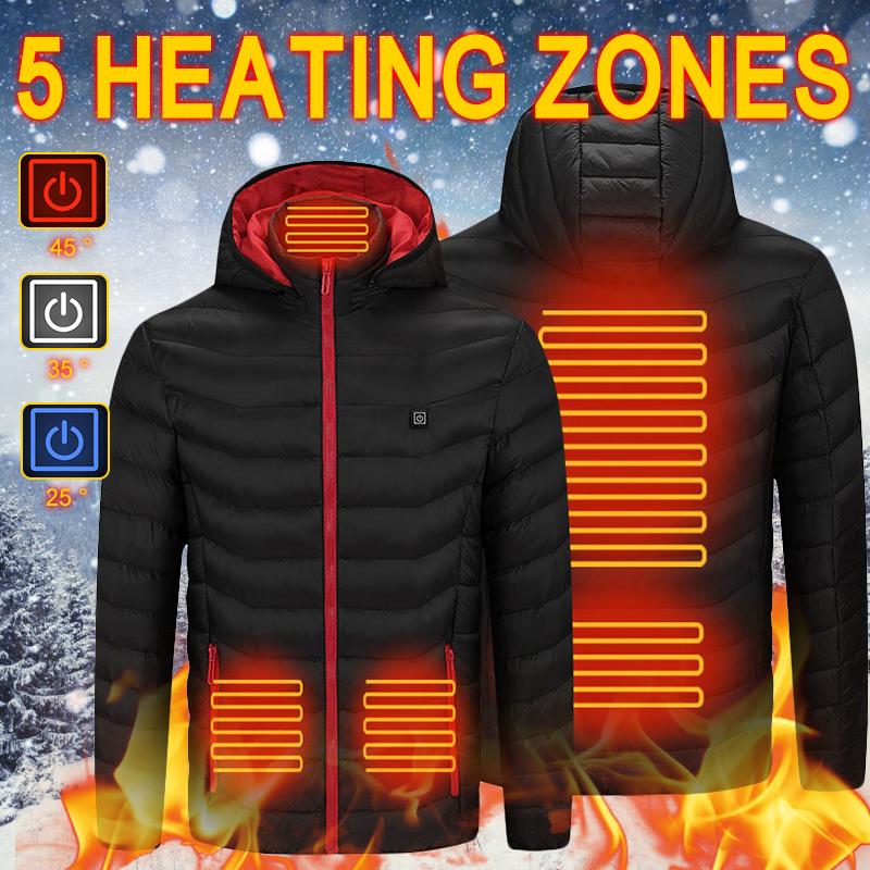 

High Quality Electric Heated Jacket Winter Outdoor Sports Coat With Cap USB Electric Heating Vest For Hunting Camping Hiking, Black