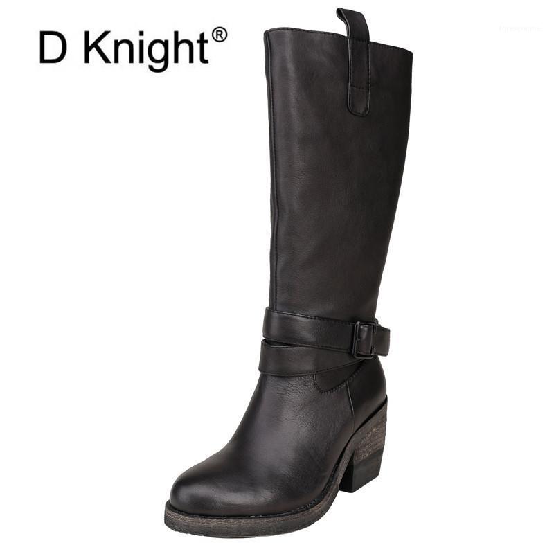 

Fashion Personality Cool Knight Western Boots Original 2021 Winter New Cow Leather Square High Heels Mid-calf Boots Women Shoes1, Brown z260