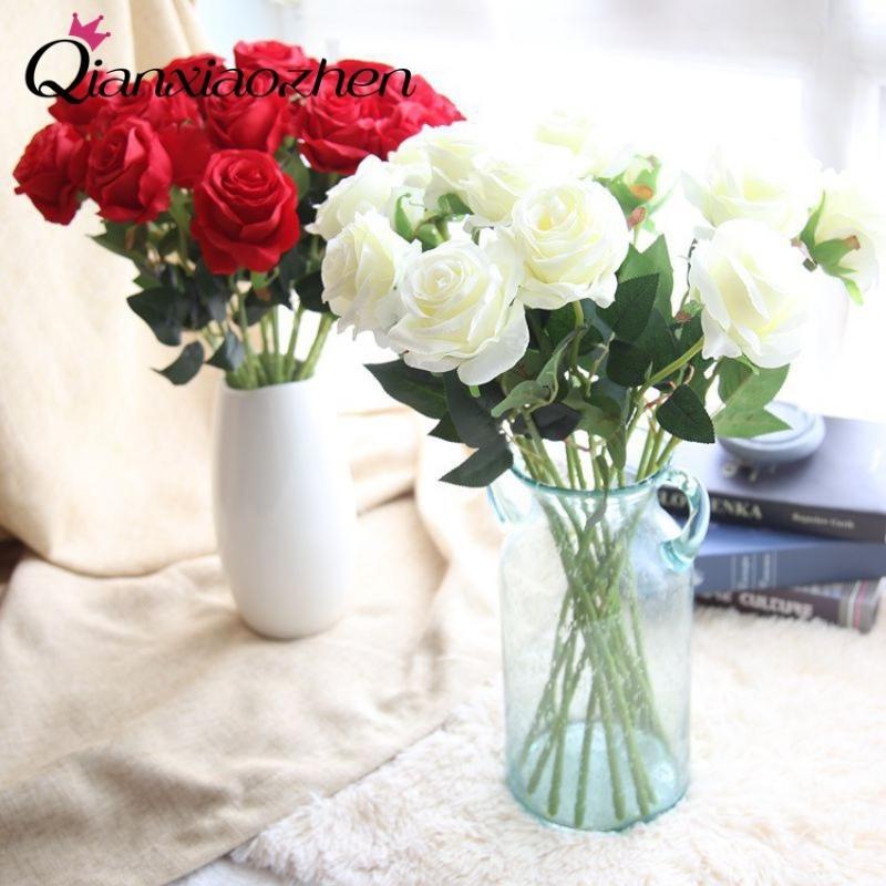 

Qianxiaozhen 4pcs Rose Artificial Flowers For Wedding Fake Flowers Bouquet Wedding Home Decoration, Pink