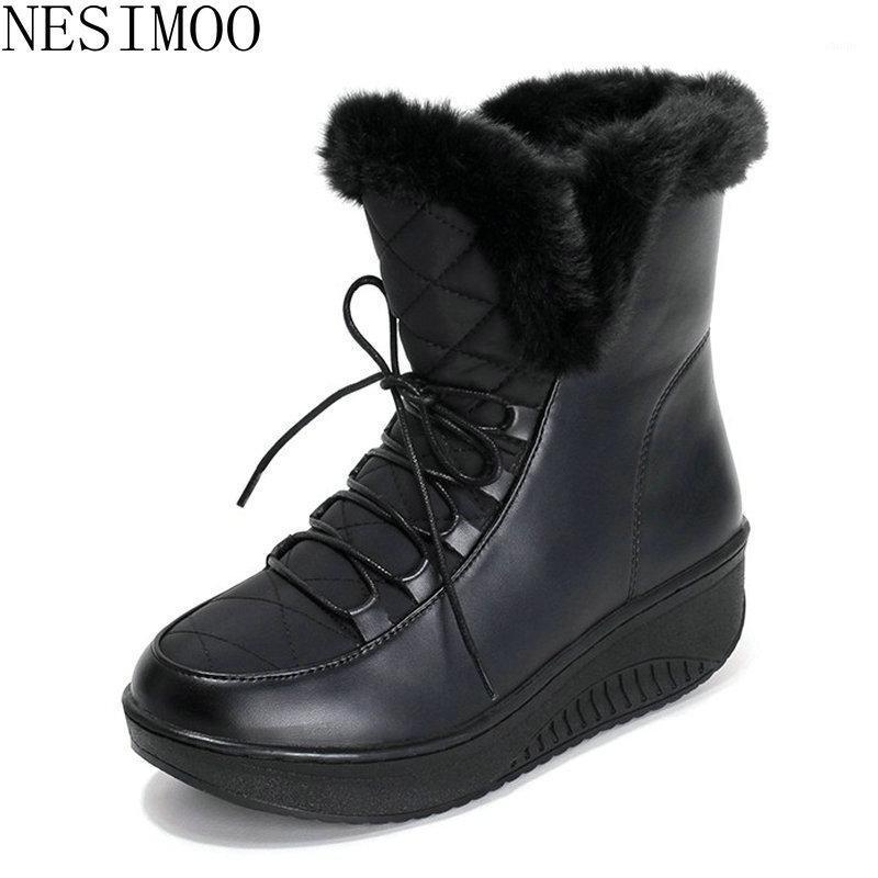 

NESIMOO 2020 Fashion Women Snow Boots Winter Fashion Wedge High Heel Round Toe Elastic Band All Match Ladies Shoes Size 35-431, Black