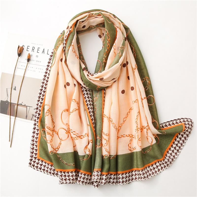 

Autumn Winter Spain Belt Chain Patchwork Viscose Shawl Scarf Ladies Fashion Print Soft Wrap Snood Muslim Hijab 180*90Cm